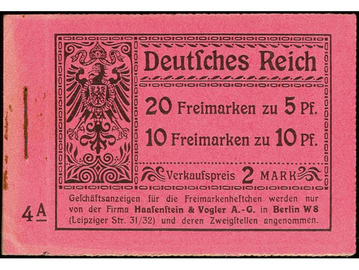 1911, Germania, schwarz auf rosa, Ordnungsnummer 4A, komplettes Heftchen mit allen Heftchen- und Zwischenblättern, kleine, te