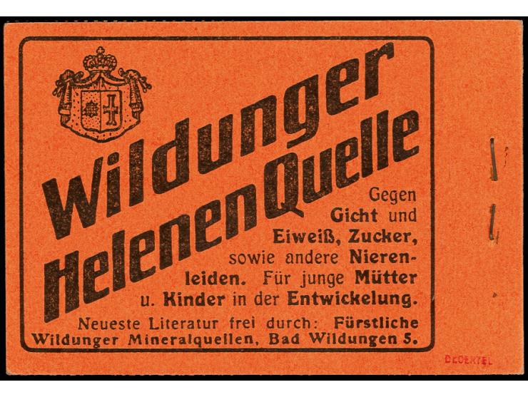 1911/12, Germania, schwarz auf orange, Ordnungsnummer 8, komplettes Heftchen mit allen Heftchen- und Zwischenblättern, die re