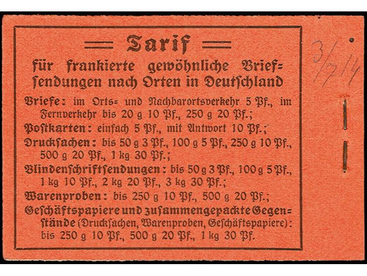 1914, Germania, schwarz auf orange, mit HAN 872.14, komplettes Heftchen mit allen Heftchen- und Zwischenblättern, der Deckel 