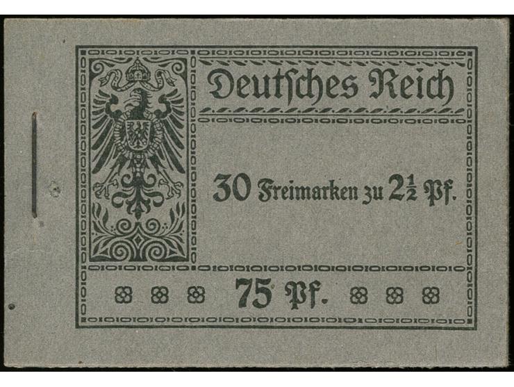 1916, Germania, schwarz auf grau, komplettes Heftchen mit allen Heftchen- und Zwischenblättern, links ein Aufnadelungspunkt, 