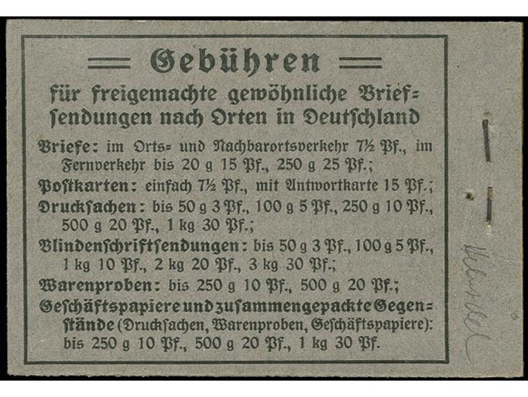 1916, Germania, schwarz auf grau, komplettes Heftchen mit allen Heftchen- und Zwischenblättern, links ein Aufnadelungspunkt, 