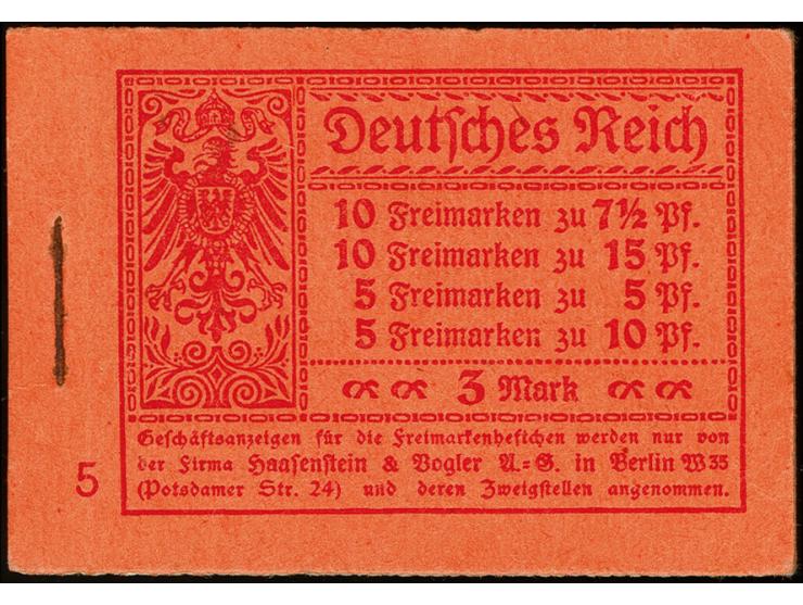 1916, Germania, rot auf orange, Ordnungsnummer 5, komplettes Heftchen mit allen Heftchen- und Zwischenblättern, übliche leich