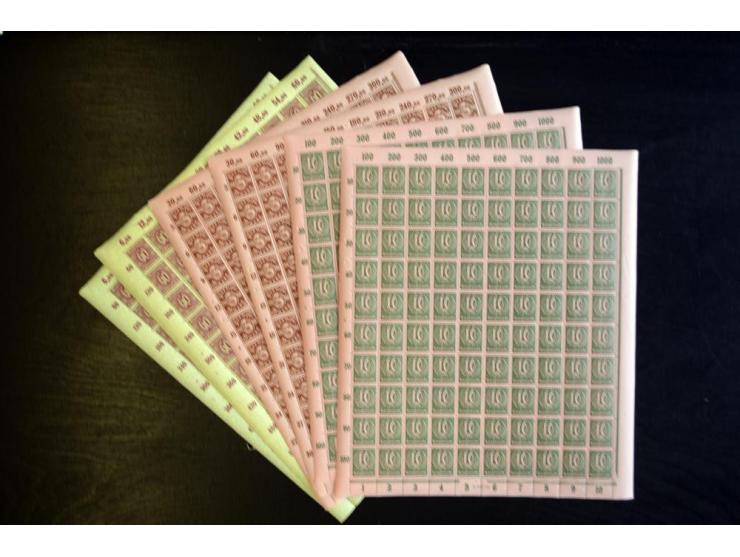 1921, Wertziffern 60 Pfg.-10 M., 2 komplette Bogenserien, postfrisch, Kabinett