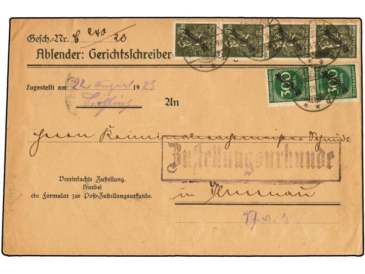 Schlangenaufdruck 30 M. 40 Stück in Einheiten und 1 Einzelwert sowie senkrechtes Paar 300 M. als portogerechte Frankatur vord