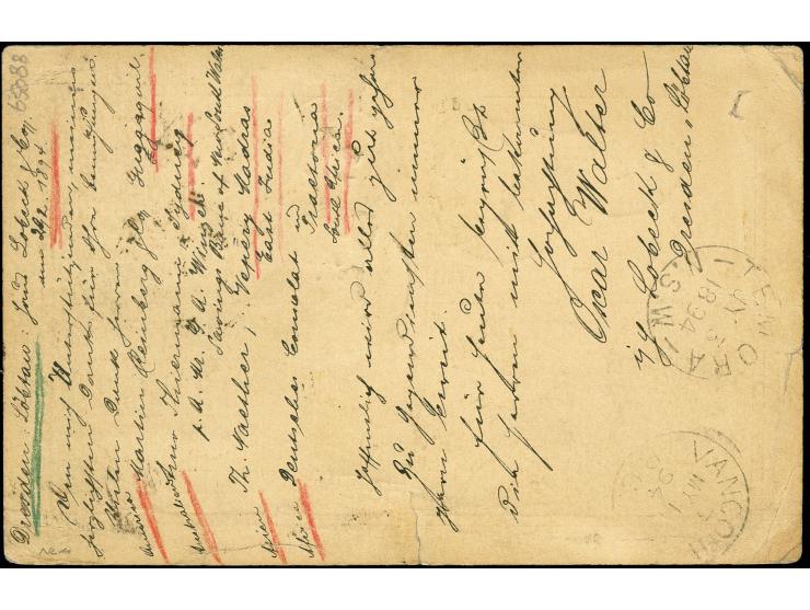 1890, Ganzsachenkarte 10 Pfg. gebraucht von "DRESDEN (29.2.94)" via Vancouver und San Francisco nach Sydney mit Ankunftsstemp