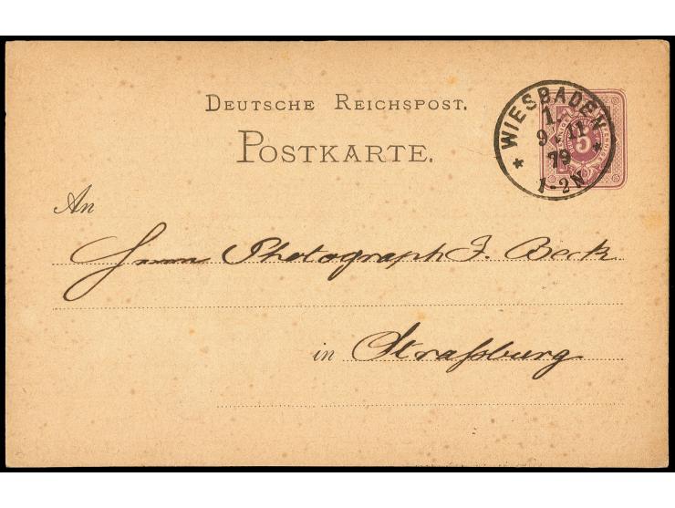 "STRASSBURG i. ELS. 10 NOVBR.79", sehr klar als Ankunftsstempel rückseitig auf Ganzachenkarte 5 Pfg. von "WIESBADEN 9.11.79",