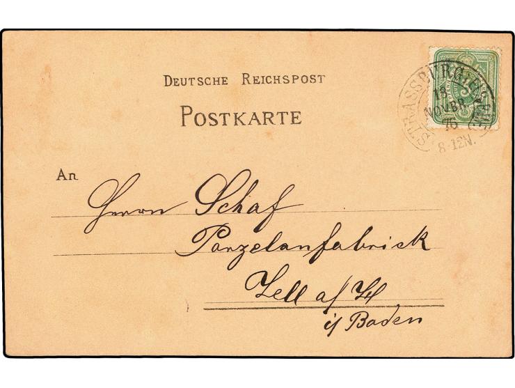"STRASSBURG i. ELS.BHF 18.NOVBR.76", klar als Entwerter auf Drucksachenkarte mit 3 Pfge. grün nach Zell am See, rechtes selte