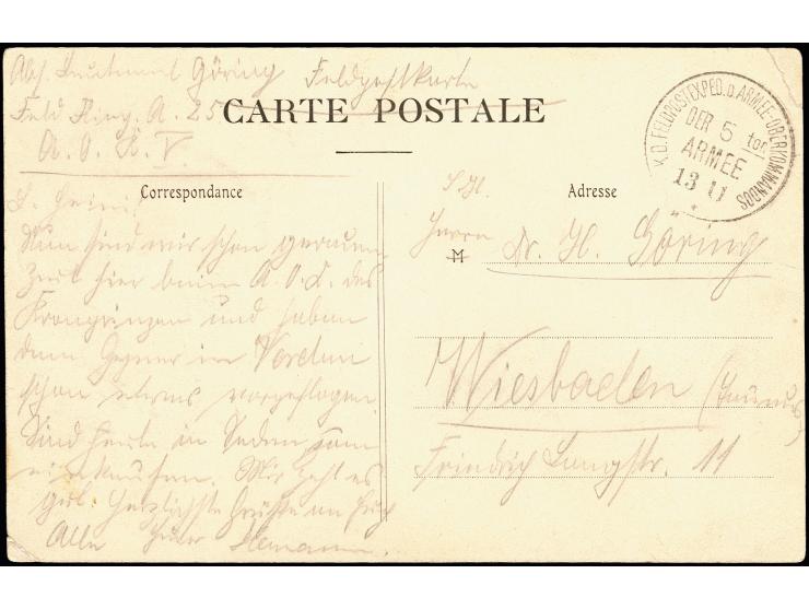 Hermann GÖRING (1893-1946), Reichsmarschall u. Oberbefehlshaber der Luftwaffe, eigenhändige Karte 1914 mit Unterschrift "Herm