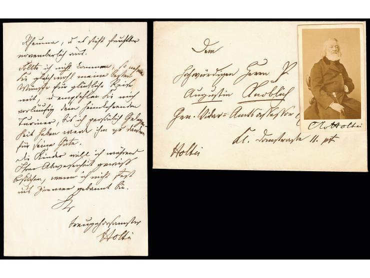 "Karl von Holtei", 1798-1880, Schriftsteller und Schauspieler, e.U. "Holtei" bzw. Signum "H" je auf zwei Briefinhalten mit ei