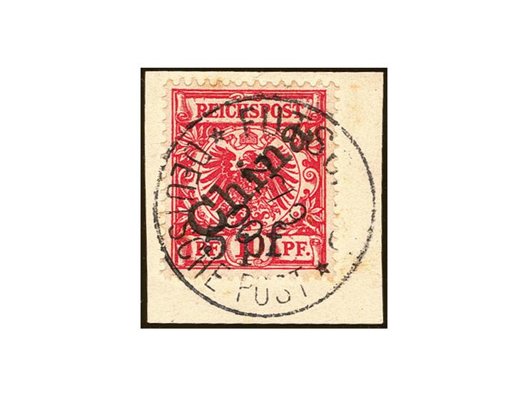 1900, Futschau-Provisorium 5 pf. auf 10 Pfg. Diagonalaufdruck mit sauberem Stempel "FUTSCHAU 22/9 00" auf Briefstück, tadello