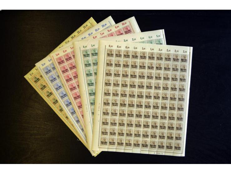 1911, 3 C.-30 C., je 100 Stück im Bogen,(Mi.-Nr. 46-50; HAN etc. nicht berechnet 1460,-)