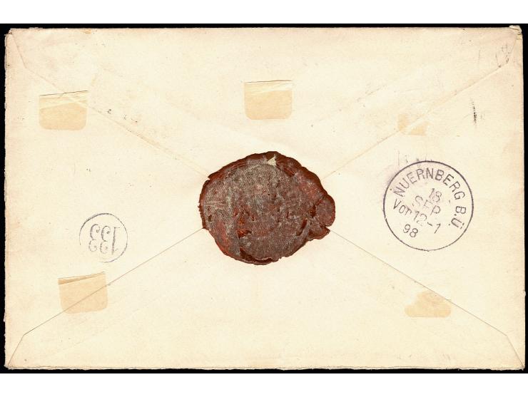 Jaluiut-Ausgabe 10 Pfg. und Mitläufer Krone/Adler 10 Pfg. lebhaftlilarot mit Stempel "JALUIT MARSCHALL-INSELN 11...98" auf un