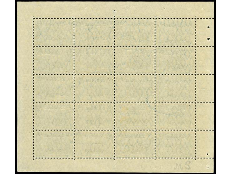 1916, 2 F. 50 C. auf 2 M. mit Aufdrucktype II und Zähnung A, kpl. Bogen mit 20 Werten, einmal gefaltet und im Rand mit Bleist