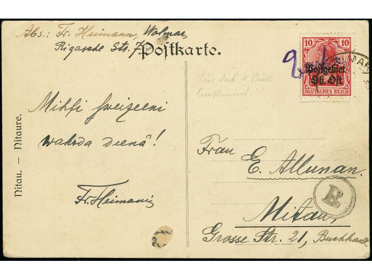 "Eesti" als handschriftlicher Vermerk auf 10 Pfg. rot mit Stempel "WOLMAR" auf Bildpostkarte nach Mitau, die Karte wurde durc