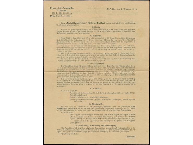 EISERNE DIVISION: Proklamation des Armee-Oberkommandos der 8. Armee über die Division, gefaltet mit minimalen Fleckchen