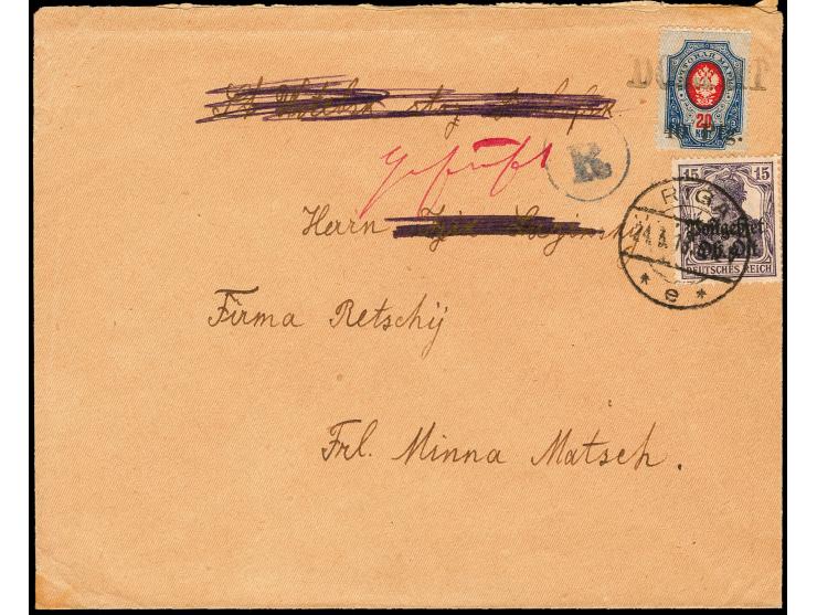 40 Pf. auf 20K. mit Zufrankatur mit L1 "DORPAT" bzw. Stempel "RIGA 24.3.18" auf zensiertem Brief, Anschrift teils unkenntlich