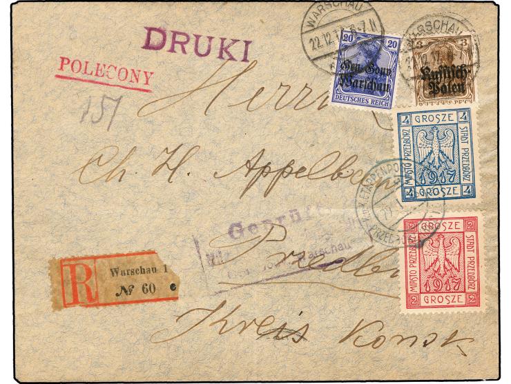 PRZEDBÓRZ: 1917, 2-4 Gr. mit Zusatzfrankatur mit Stempel "K.u.K. ETAPPENPOST 29.I.17" auf R-Brief von Warschau, je einmal waa