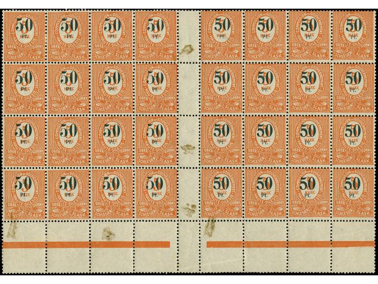 50 Pfg. auf 5 M. dunkelrotorange mit grünschwarzem Aufdruck, sogen. "Berner Ausgabe", ungebrauchter bzw. postfrischer 32er-Bo