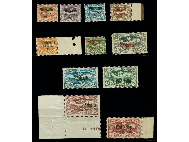 1921, Plebiscite 10 Pfg.-1 M., postfrisch, tadellos, 25-30 Pfg. sowie 1 M. mit Bogenrand, 80 Pfg. mit Teil-Druckdatum, ohne j