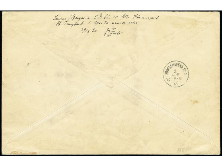 1920, Ludwig 5 Pfg.-10 M. kpl. mit Stempel "ST. INGBERT 1 APR 20" auf R-Brief nach Ludwigshafen, gute Erhaltung, Fotoattest B