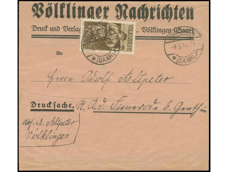 1929, Volkshilfe 40 Pfg. mit Stempel "VÖLKLINGEN 8.5.34" auf Streifband der Völklinger Nachrichten, kleine Einschränkungen, s