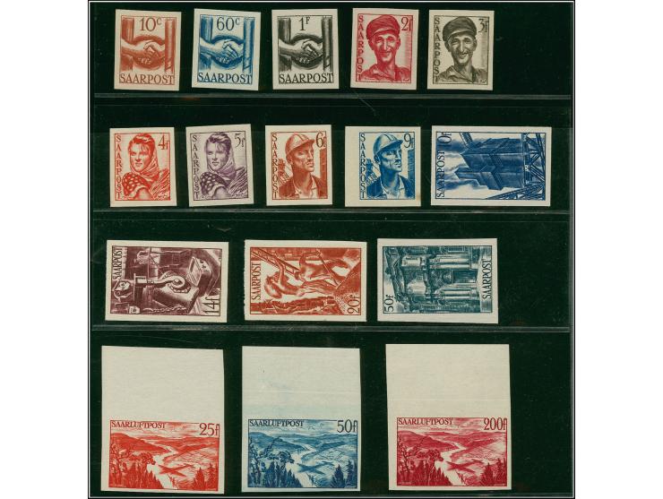1948, Saar III 10 C.- 200 Fr., ungezähnt, postfrisch, 9 F. kleiner Fleck, sonst tadellos, Fotoattest Ney bzw. Geigle BPP