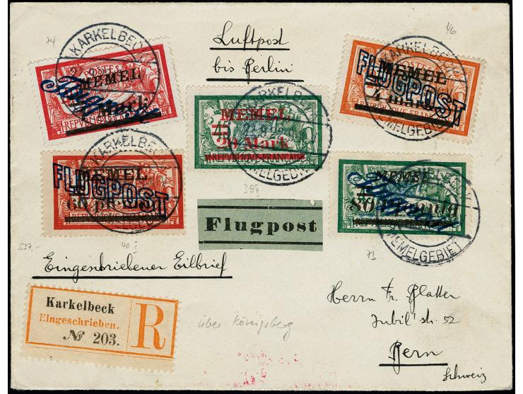 Flugpost 1921, 60 pfg. mit Zufrankatur mit Stempel "KARKELBECK 22.9.22" auf R-Brief nach Bern, tadellos