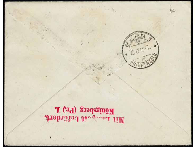 Flugpost 1921, 60 pfg. mit Zufrankatur mit Stempel "KARKELBECK 22.9.22" auf R-Brief nach Bern, tadellos