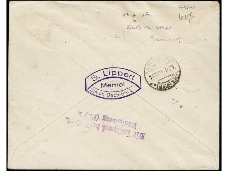 1921, Flugpost 60 pf. mit Zufrankatur mit Stempel "MEMEL 11.10.21" auf Luftpost-R-Eil-Brief nach Zürich mit Transit- und Anku