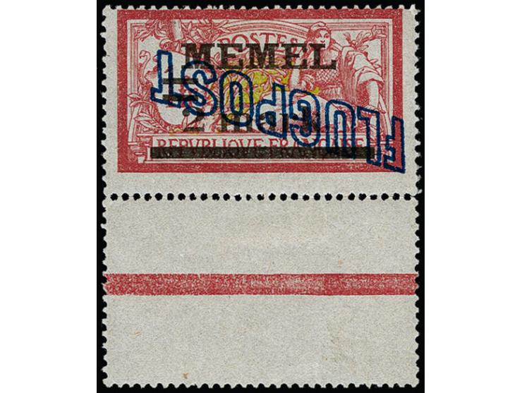 1921, Flugpost 2 M. mit kopfstehendem Aufdruck, mit Zwischenstegansatz unten, selten, u.a. sign. Ing. Becker und Befund Huylm