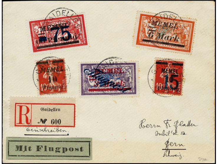 1922, Flugpost 3 M. mit Zufrankatur mit Stempel "GAIDELLEN 22 9 22" auf R-Brief nach Bern, die Marken einige minimal stockige
