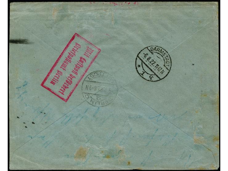 1922, Flugpost 3 M. mit Zufrankatur mit Stempel "MEMEL 3.8.22" auf Lupo-R-Brief nach Darmstadt mit Transit- und Ankunftsstemp