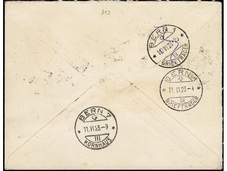 Wappenreiter 300 M. mit Zufrankatur mit Stempel "KLAIPEDA -7.VI.23" auf R-Brief nach Bern, tadellos