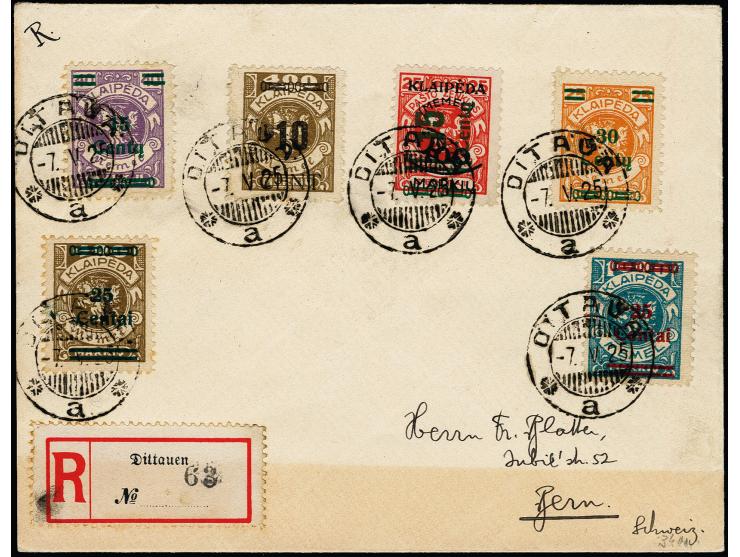 10 C. auf 400 M., 25 C. auf 1000 M. und 15 C. auf 25 C. mit Zufrankatur mit Stempel "DITAVA -7.V.25" auf nicht befördertem R-