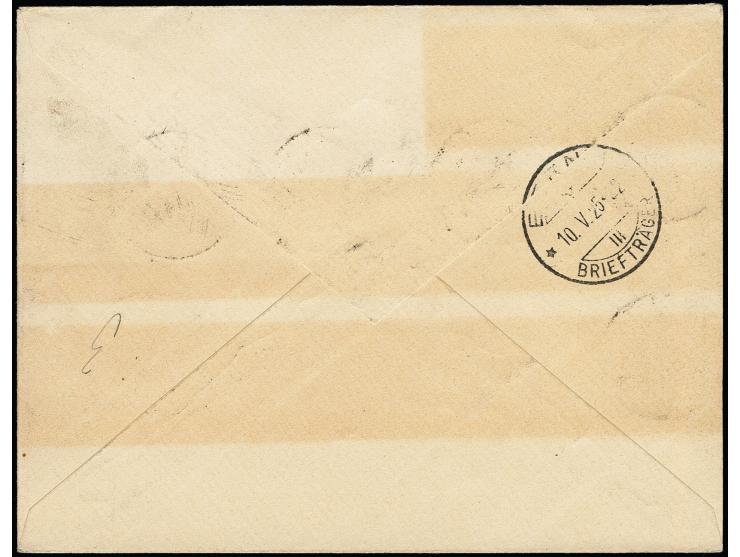 10 C. auf 400 M., 25 C. auf 1000 M. und 15 C. auf 25 C. mit Zufrankatur mit Stempel "DITAVA -7.V.25" auf nicht befördertem R-