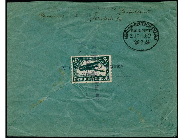 Blockziffern 1L. auf 1000 M. mit Zufrankatur mit Stempel "UEBERMEMEL 25.2.24" auf R-Brief nach Kranjska Gora, Slowenien, etwa