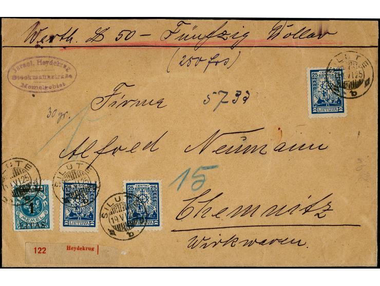 1 L. auf 1000 M. mit Zufrankatur mit Stempel "SILUTE 19.VI.25" auf Werbrief über 50 USD nach Chemnitz, gute Erhaltung