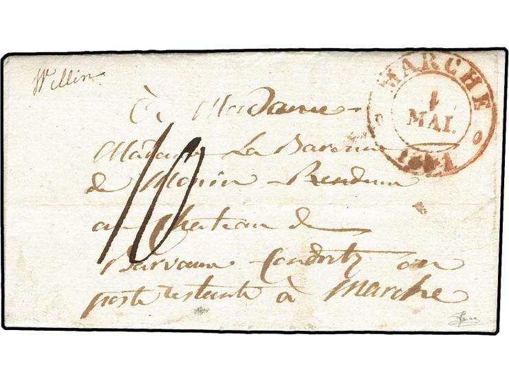1831, "Wellin", manuscript on entire letter with red cds. "MARCHE 1 MAI 1831" to an address poste restante at Marche, scarce