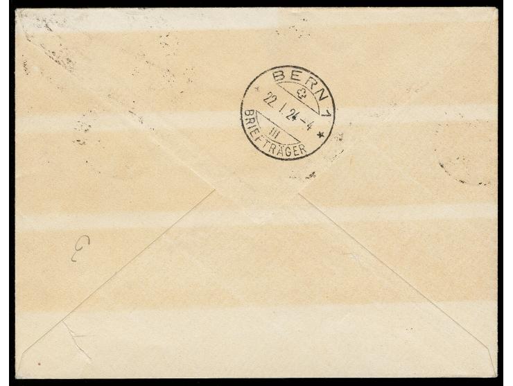 25 C. auf 1000 M. mit Zufrankatur mit Stempel "KLAIPEDA 19.I.24" auf nicht gelaufenem R-Brief nach Bern, der Umschlag etwas v