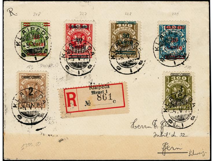 30 C. auf 1000 M. mit Zufrankatur mit Stempel "KLAIPEDA -5.V.25" auf nicht befördertem R-Brief nach Bern, Umschlag etwas verf