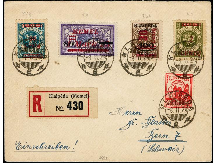 30 C. auf 1000 M. mit Zufrankatur mit Stempel "KLAIPEDA -8.II.24" auf nicht befördertem R-Brief nach Bern, Mi.-Nr. 120 war ni