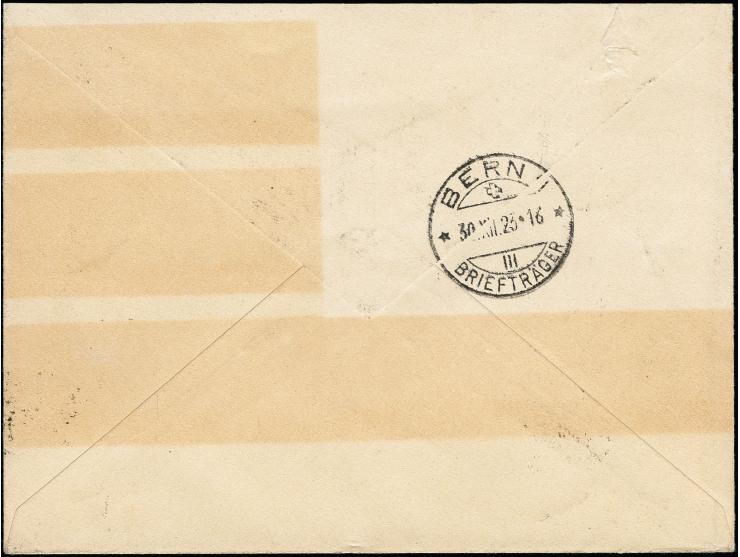 15 C. auf 25 C. mit Zufrankatur mit Stempel "KLAIPEDA 27.XII.23" auf R-Brief nach Bern, Umschlag etwas verfärbt, sonst tadell
