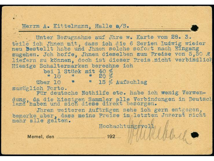 15 C. auf 25 C. mit Zwischenstegansatz links mit Stempel "KLAIPEDA 2" auf links gelochter Karte nach Halle, gute Erhaltung
