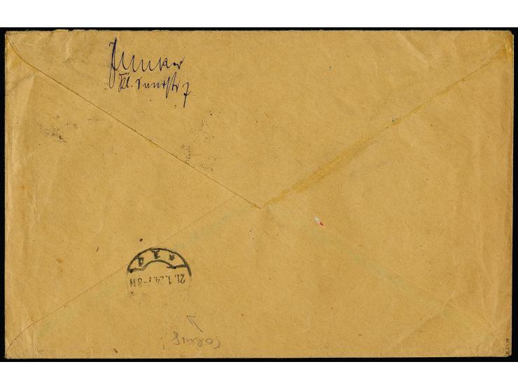 15 C. auf 25 C. mit Zufrankatur mit Stempel "KLAIPEDA 19.I.24" auf portogerechtem R-Brief nach Coburg, Zufrankatur teils mini
