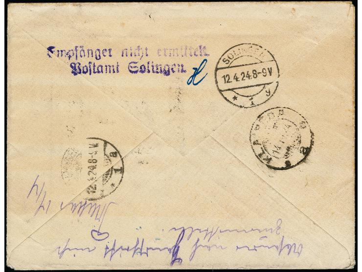 15 C. auf 25 C. mit Aufdruckfehler "erstes E in MEMEL verstümmelt" mit Zufrankatur mit Stempel "KLAIPEDA 9.IV.24" auf R-Brief