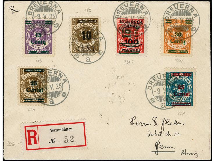 15 C. auf 25C. zinnoberrot mit Aufdruckfehler "Zierbalken stark gebrochen" zusammen mit 10 C. auf 400 M. und 25 C. auf 1000 M