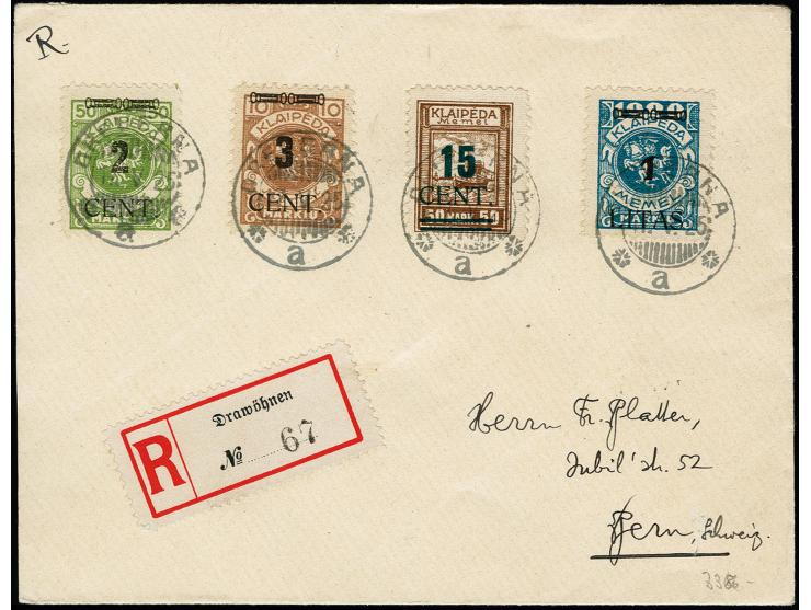 Grünaufdruck 15 C. mit Zufrankatur mit Stempel "DREVERNA 17.V.25" auf nicht befördertem R-Brief nach Bern, tadellos, Fotoatte