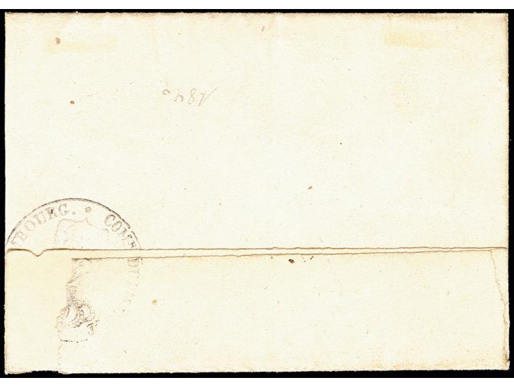 "BETTEMBOURG 17 IV" (1840), clear cds. on small entire official letter from Luxemburg with red dutch type cds. to Dudelange, 