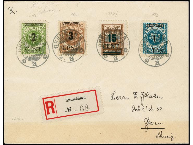 Grünaufdruck 15 C. mit Zufrankatur mit Stempel "DREVERNA 17.V.25" auf nicht befördertem R-Brief nach Bern, ein Wert der Zufra