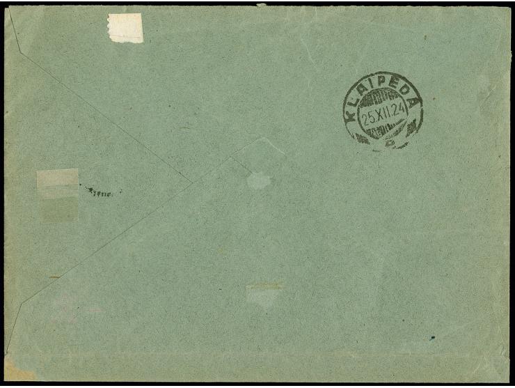 1923, Grünaufdruck 25 C., zwei Einzelwerte mit klarem Stempel "USENAI 25 XII 24" auf portogerechtem R-Brief mit deutschem R-Z